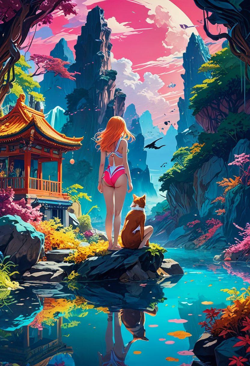 A captivating fusion of erotic art and avant-garde aesthetics, featuring a vibrant depiction of hentai characters in a surreal landscape where traditional and modern art collide. Emphasize bold colors, intricate details, and playful poses reflecting the diverse spectrum of fetish culture. Incorporate elements like paintbrushes and canvases subtly blended into the scene, symbolizing the artistry involved. The background should be a dreamlike blend of fantasy and reality, inviting viewers to explore limitless creativity. abstract art, vibrant colors, surrealism, digital illustration.